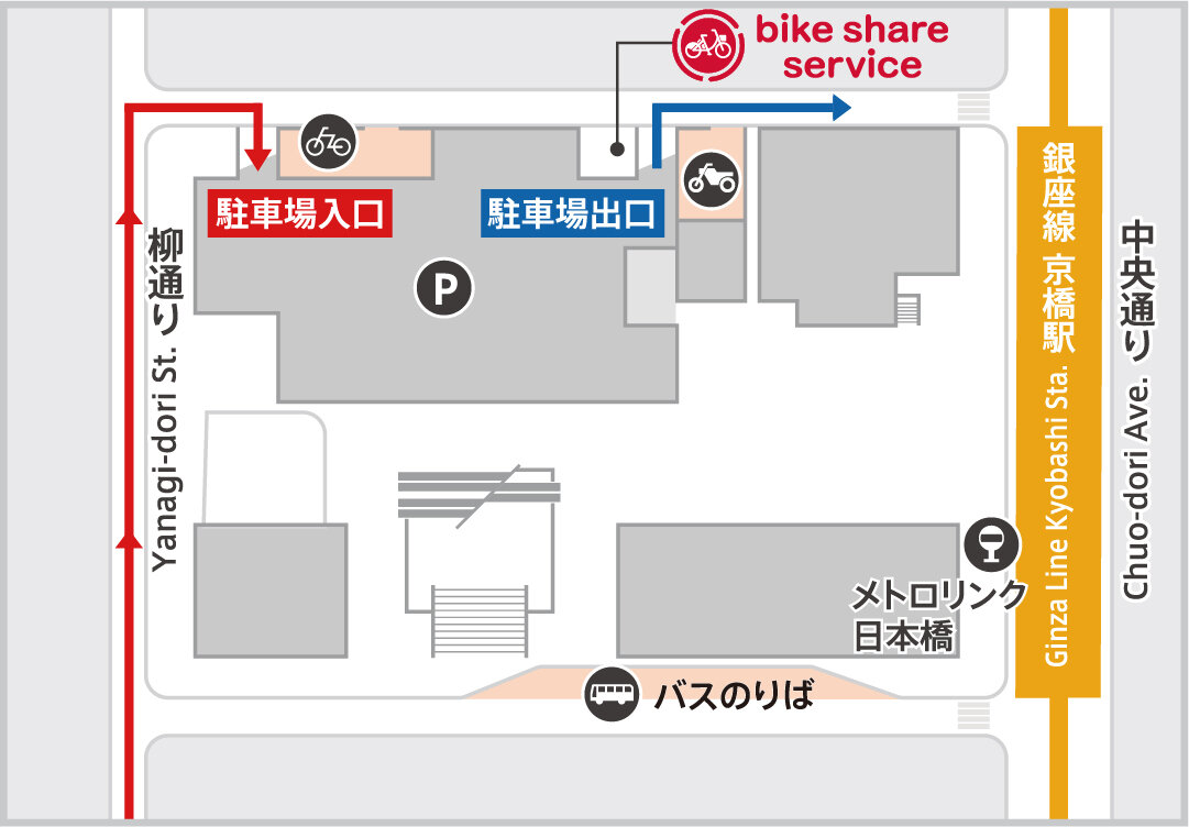 京橋エドグラン 駐車場・駐輪場の位置図